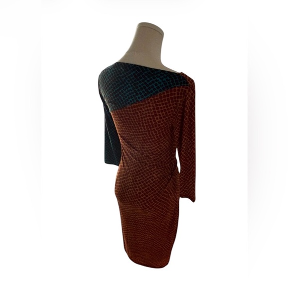 RACHEL Roy Chic Dark Gold/Rust & Teal Combo Dress w/Ruching on One Side ( L) NWT - Picture 10 of 14